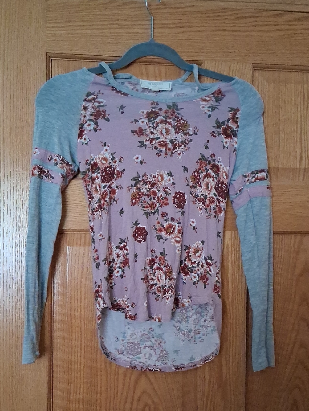 Dusty Pink Floral Raglan Long-Sleeve Top with Gray Sleeves